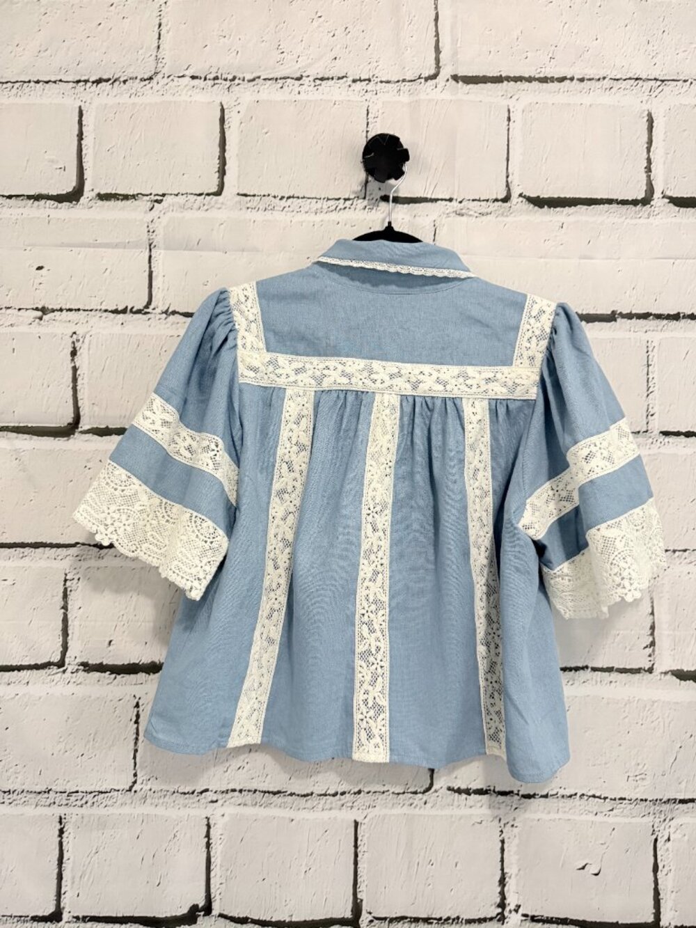 NWT Caroline Constas Blue Linen Lace Blouse Top Size S Cottagecore Boho - Picture 4 of 12